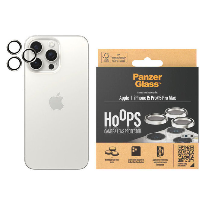 Προστατευτικό φακού κάμερας Hoops για iPhone 15 Pro/15 Pro Max, White Metal, PanzerGlass