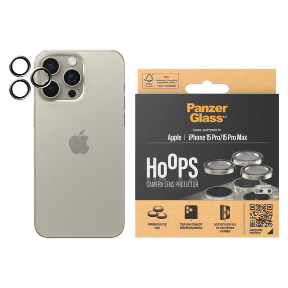 Προστατευτικό φακού κάμερας Hoops για iPhone 15 Pro/15 Pro Max, Natural Metal, PanzerGlass