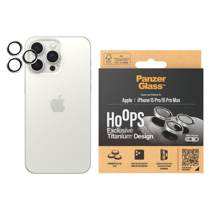 Προστατευτικό φακού κάμερας Hoops για iPhone 15 Pro/15 Pro Max, White Titanium, PanzerGlass