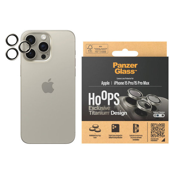 Προστατευτικό φακού κάμερας Hoops για iPhone 15 Pro/15 Pro Max, Natural Titanium, PanzerGlass