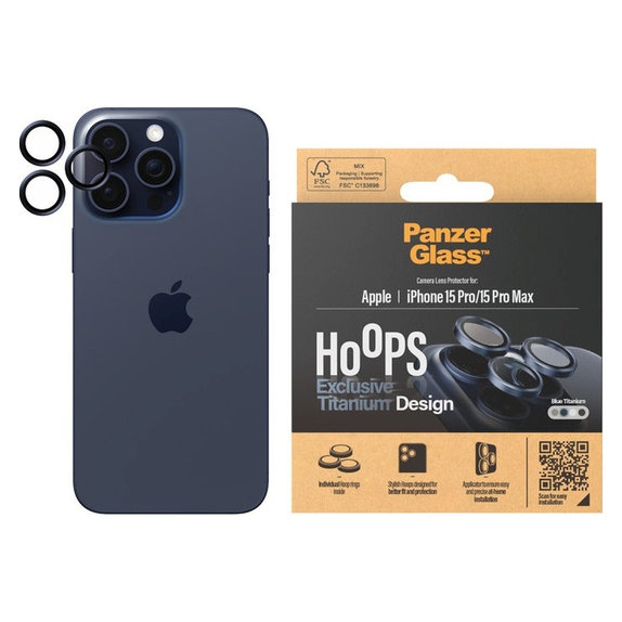 Προστατευτικό φακού κάμερας Hoops για iPhone 15 Pro/15 Pro Max, Blue Titanium, PanzerGlass