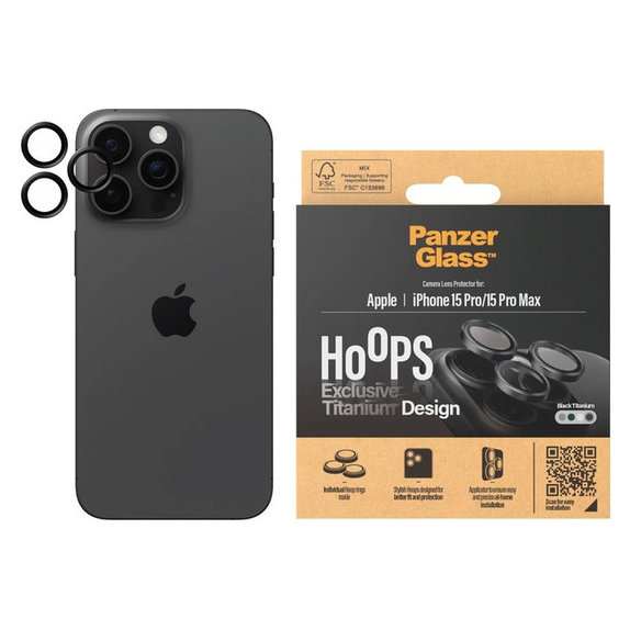 Προστατευτικό φακού κάμερας Hoops για iPhone 15 Pro/15 Pro Max, Black Titanium, PanzerGlass