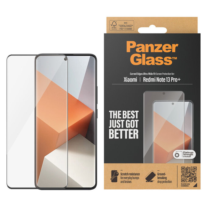 Σκληρυμένο γυαλί UWF για Xiaomi Redmi Note 13 Pro+, Μαύρο, PanzerGlass