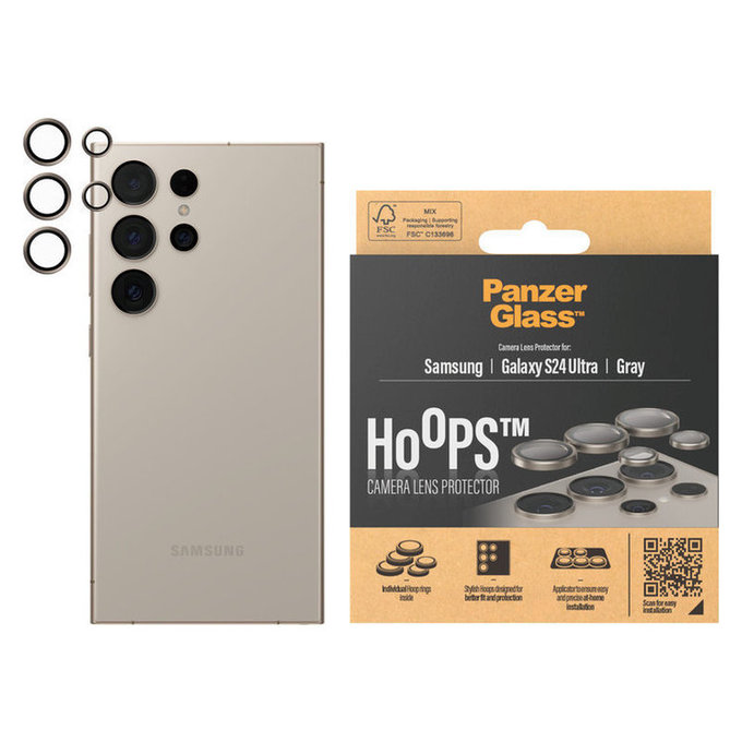 Προστατευτικό φακού κάμερας Hoops για Samsung Galaxy S24 Ultra, Γκρι, PanzerGlass