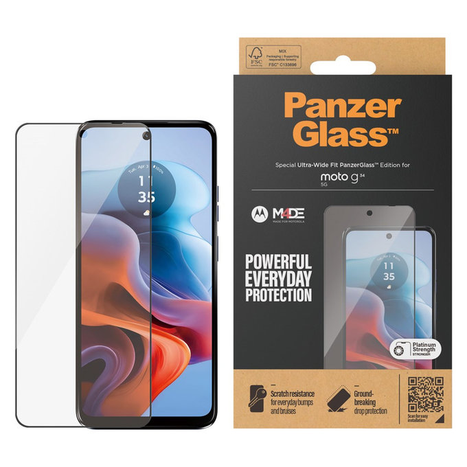Σκληρυμένο γυαλί UWF για Motorola Moto G34, Μαύρο, PanzerGlass