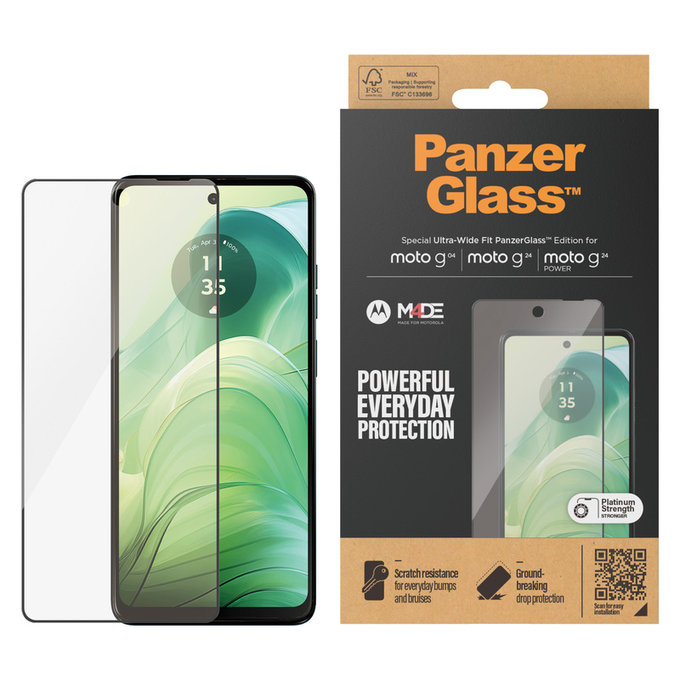 Σκληρυμένο γυαλί UWF για Motorola Moto G04/E14/G24 Power, Μαύρο, PanzerGlass