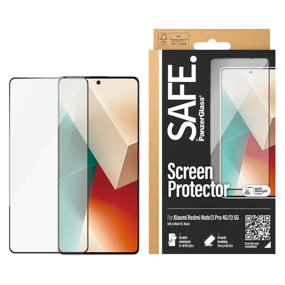 Σκληρυμένο γυαλί UWF για Xiaomi Redmi Note 13 4G, Μαύρο, SAFE by PanzerGlass