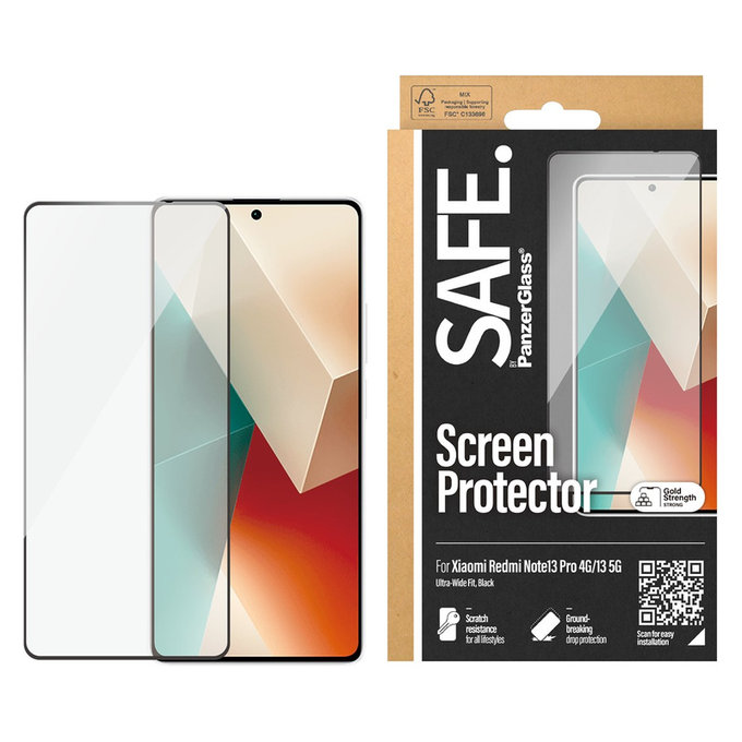 Σκληρυμένο γυαλί UWF για Xiaomi Redmi Note 13 4G, Μαύρο, SAFE by PanzerGlass