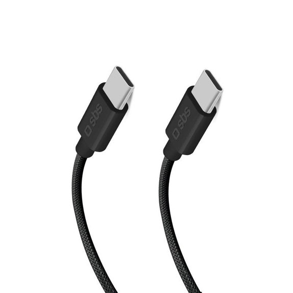 SBS - Πλεχτό καλώδιο USB-C/USB-C, PD, 100W, 1.5m, μαύρο