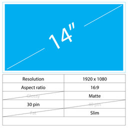 LCD Display Slim Matte | 14" | 30 pin | Full HD | No brackets