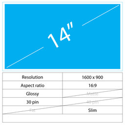 LCD Display Slim Glossy | 14" | 30 pin | HD+