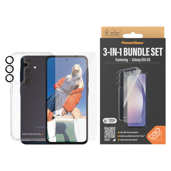 Bundle Hoops + Σκληρυμένο γυαλί UWF + Hard Case D3O για Samsung Galaxy A55 5G, PanzerGlass