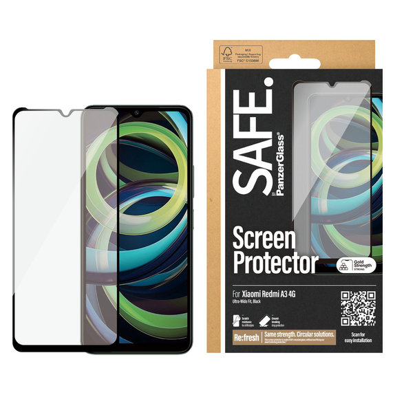 Σκληρυμένο γυαλί UWF για Xiaomi Redmi A3, Μαύρο, SAFE by PanzerGlass