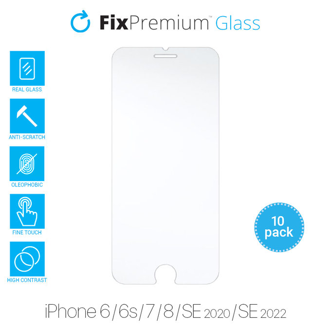 Προστατευτικό Γυαλί για iPhone 6 | 6s | 7 | 8 | SE 2020 & SE 2022 (10 Pack) | FixPremium