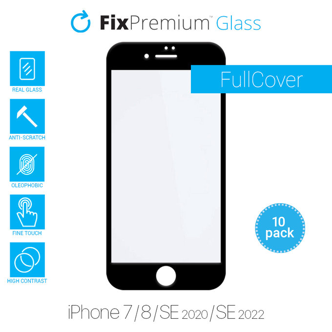 FullCover Glass - Προστατευτικό Γυαλί για iPhone 7 | 8 | SE 2020 & SE 2022 (10 Pack) | FixPremium
