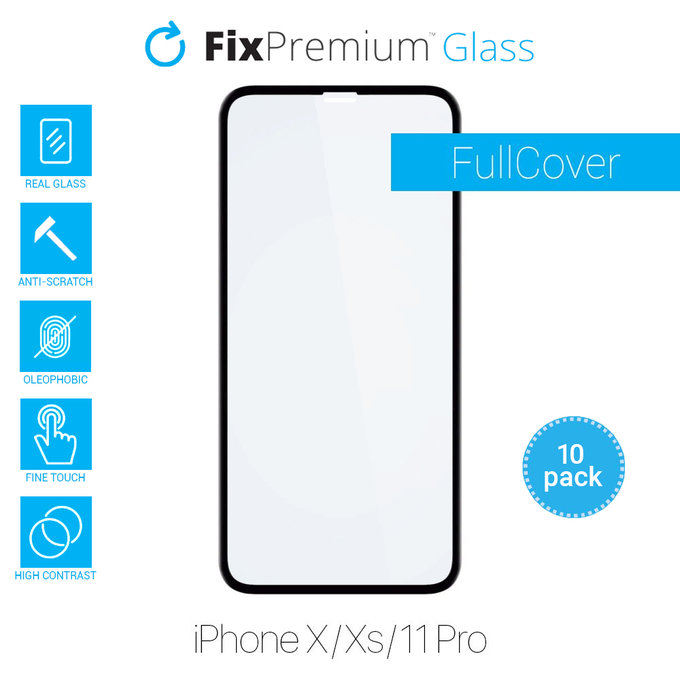 FullCover Glass - Προστατευτικό Γυαλί για iPhone X | XS & 11 Pro (10 Pack) | FixPremium