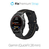 Δερμάτινο Λουράκι για Garmin (QuickFit 26mm) | Μαύρο | Black | FixPremium