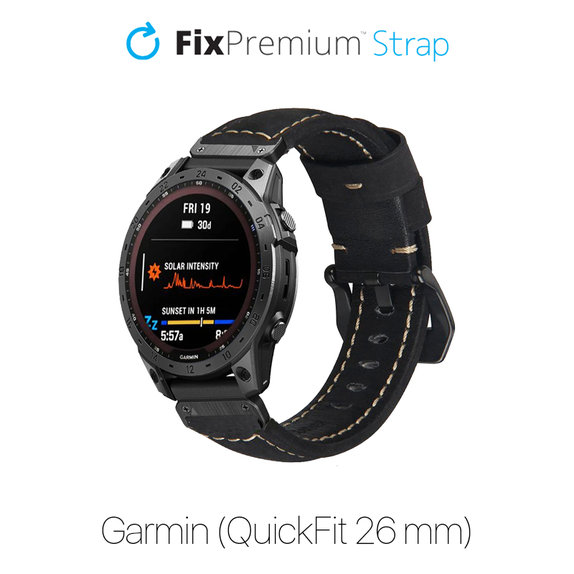 Δερμάτινο Λουράκι για Garmin (QuickFit 26mm) | Μαύρο | Black | FixPremium