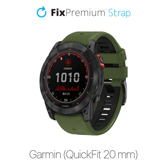 Δίχρωμο Λουράκι Σιλικόνης για Garmin (QuickFit 20mm) | dark green | FixPremium