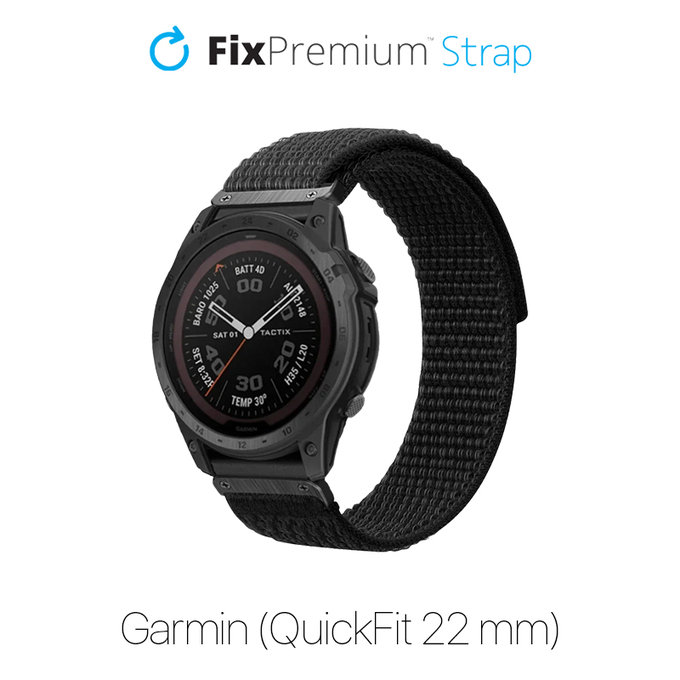 Λουράκι Νάιλον για Garmin (QuickFit 22mm) | Μαύρο | Black | FixPremium