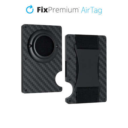 Πορτοφόλι AirTag Carbon με λουράκι | μαύρο | Black | FixPremium