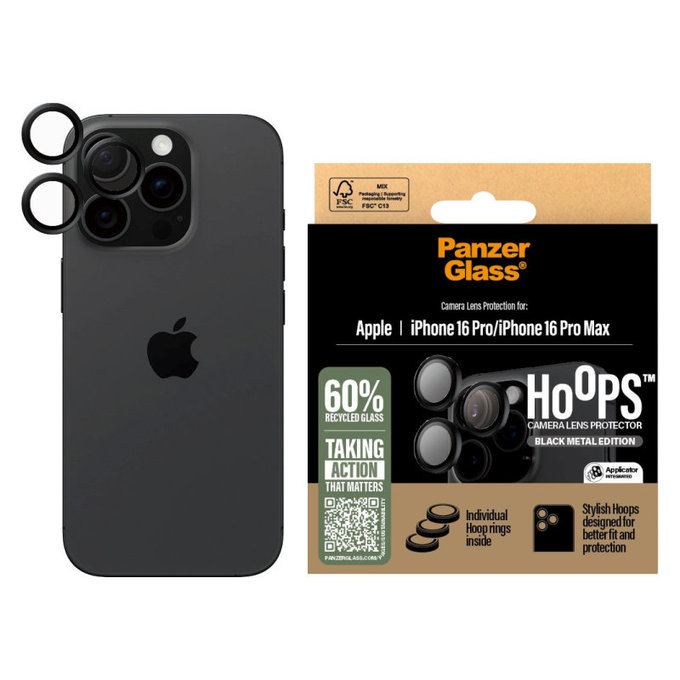 Προστατευτικό καλύμματος φακού Hoops για iPhone 16 Pro Max/16 Pro, Μαύρο, PanzerGlass
