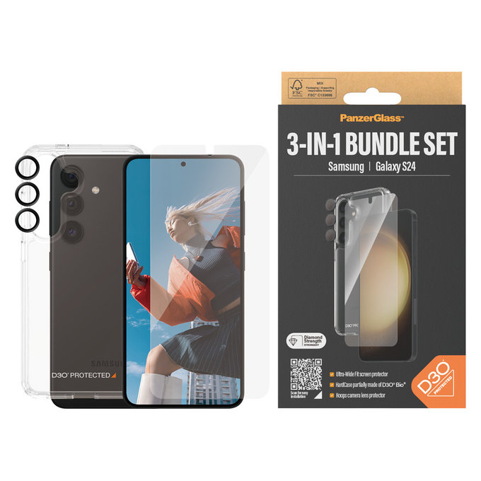 Bundle Hoops + Σκληρυμένο γυαλί UWF + Hard Case D3O για Samsung Galaxy S24, PanzerGlass