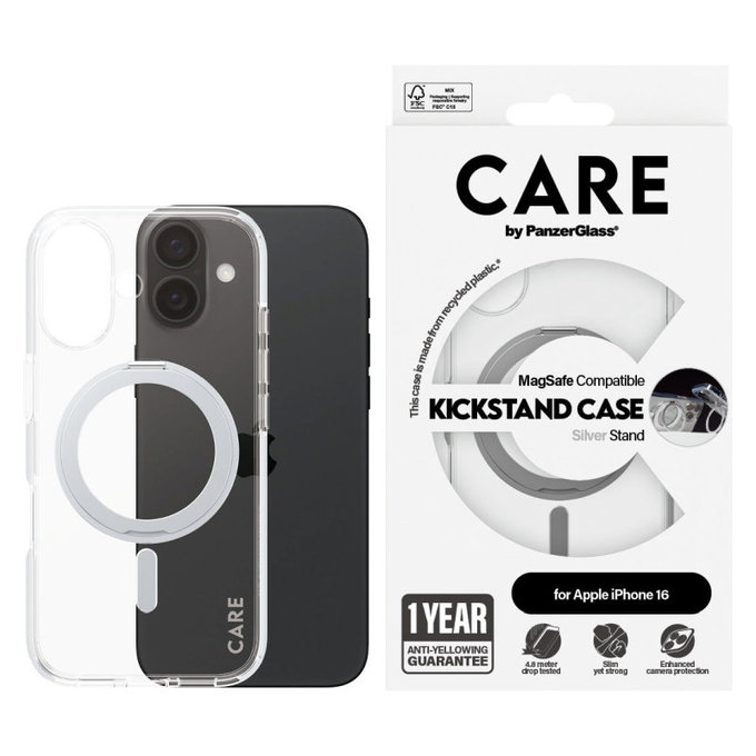 Θήκη Kickstand με MagSafe για iPhone 16, Ασημί, CARE