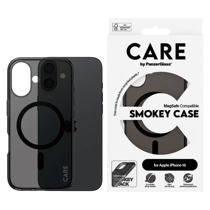 Θήκη Smokey με MagSafe για iPhone 16, Μαύρο, CARE