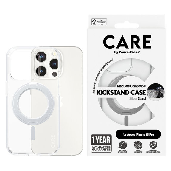 Θήκη Kickstand με MagSAFE by PanzerGlass για iPhone 15 Pro, Ασημί, PanzerGlass