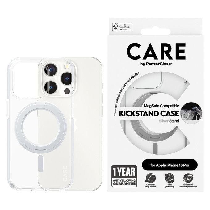 Θήκη Kickstand με MagSAFE by PanzerGlass για iPhone 15 Pro, Ασημί, PanzerGlass