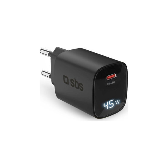 Ταξιδιωτικός αντάπτορας LCD USB-C, GaN, 45 W PD, μαύρο, SBS