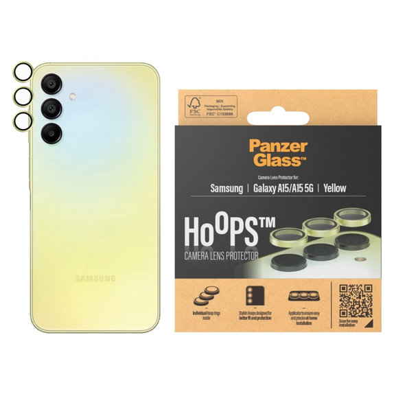 Προστατευτικό φακού κάμερας Hoops για Samsung A15/A15 5G, Κίτρινο, PanzerGlass