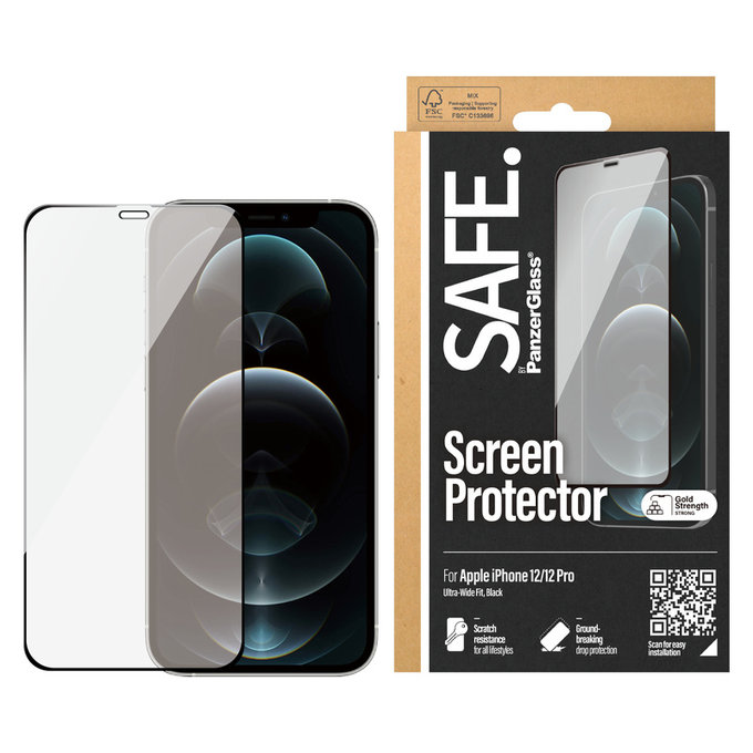 Σκληρυμένο γυαλί Case Friendly για iPhone 12 Pro/12, Μαύρο, SAFE by PanzerGlass