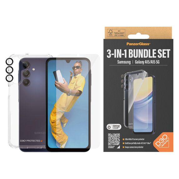 Bundle Hoops + Σκληρυμένο γυαλί UWF + Hard Case D3O για Samsung Galaxy A15/A15 5G, PanzerGlass