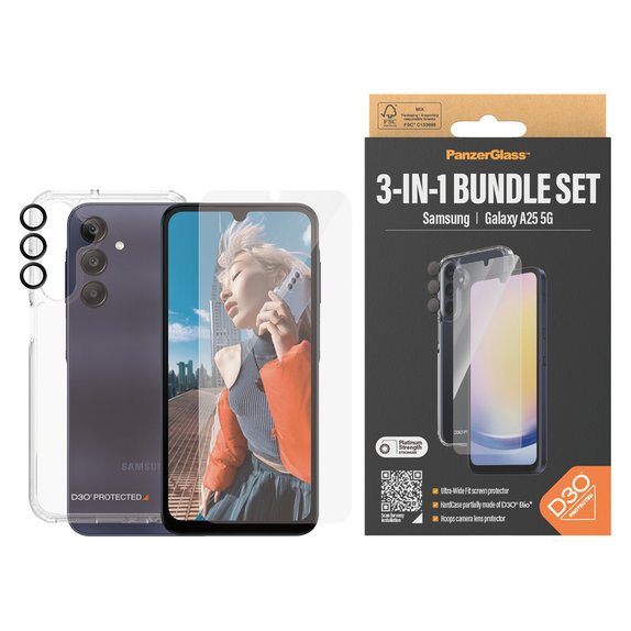 Bundle Hoops + Σκληρυμένο γυαλί UWF + Hard Case D3O για Samsung Galaxy A25 5G, Διάφανο, PanzerGlass