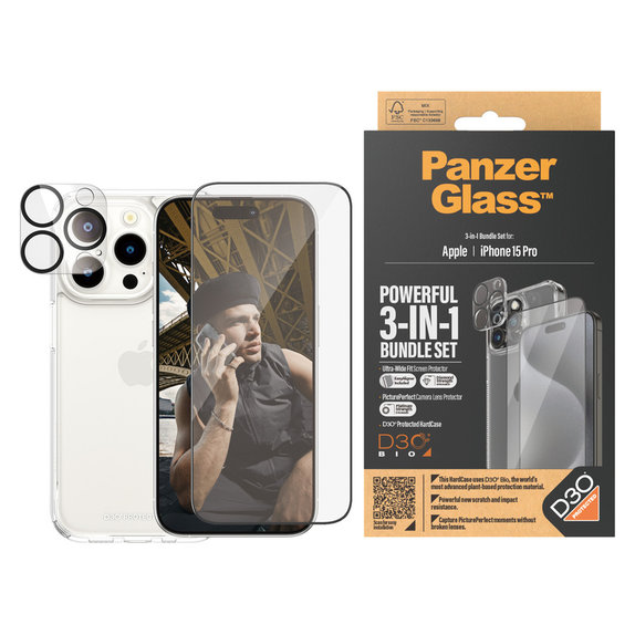 Bundle PicturePerfect + Σκληρυμένο γυαλί UWF + Hard Case D3O για iPhone 15 Pro, PanzerGlass