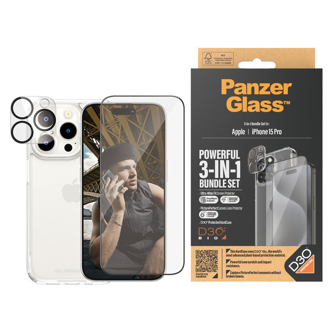 Bundle PicturePerfect + Σκληρυμένο γυαλί UWF + Hard Case D3O για iPhone 15 Pro, PanzerGlass