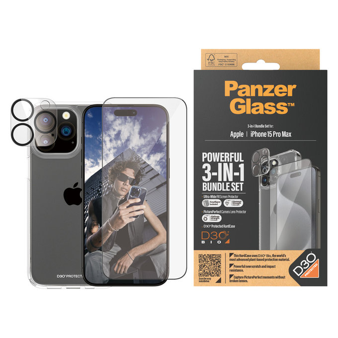 Bundle PicturePerfect + Σκληρυμένο γυαλί UWF + Hard Case D3O για iPhone 15 Pro Max, PanzerGlass