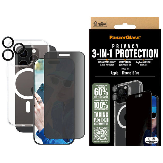Bundle Hoops + Σκληρυμένο γυαλί UWF + Hard Case για iPhone 16 Pro, PanzerGlass