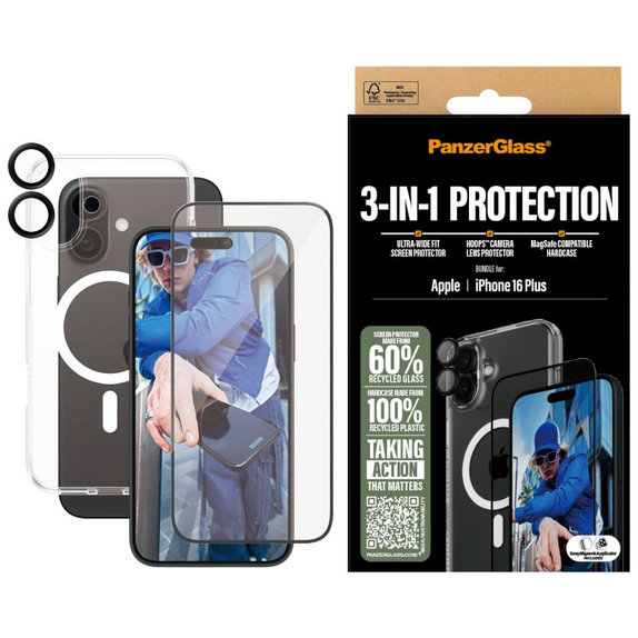 Bundle Hoops + Σκληρυμένο γυαλί UWF + Hard Case για iPhone 16 Plus, PanzerGlass