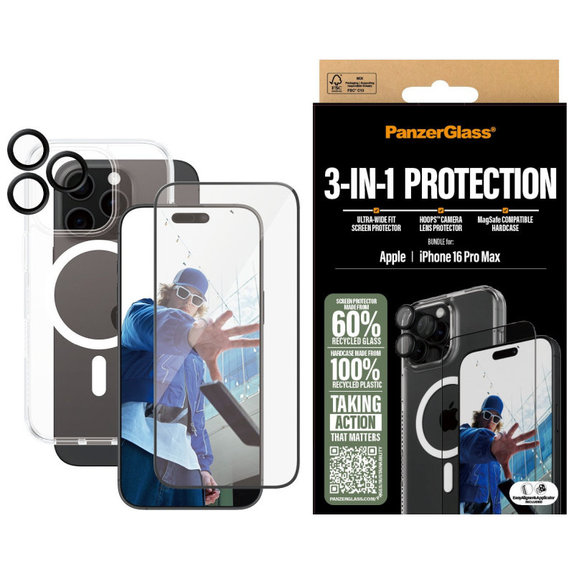Bundle Hoops + Σκληρυμένο γυαλί UWF + Hard Case για iPhone 16 Pro Max, PanzerGlass