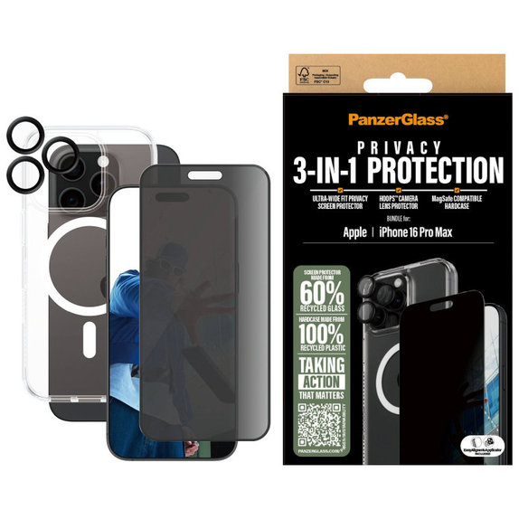 Bundle Hoops + Σκληρυμένο γυαλί UWF Privacy + Hard Case για iPhone 16 Pro Max, PanzerGlass