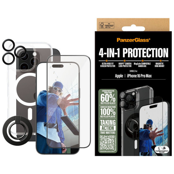 Bundle Hoops + Σκληρυμένο γυαλί UWF + Hard Case + Magnetic Ring Mount για iPhone 16 Pro Max, PanzerGlass