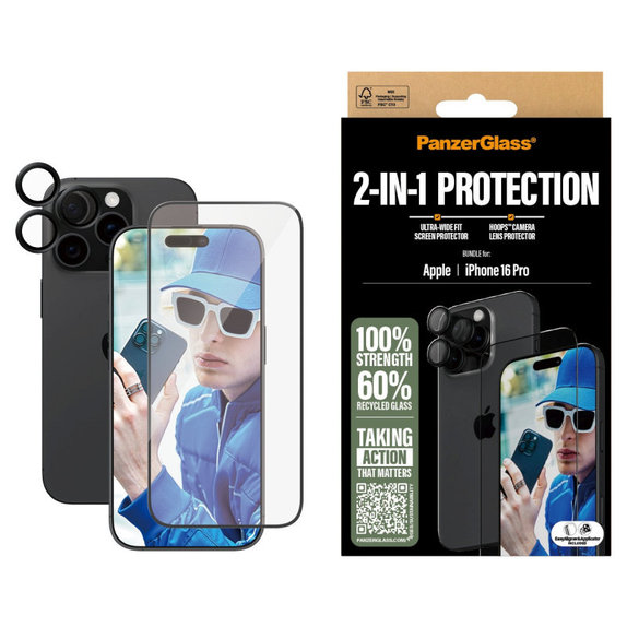Bundle Hoops + προστατευτικό γυαλί UWF για iPhone 16 Pro, PanzerGlass