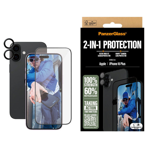 Bundle Hoops + προστατευτικό γυαλί UWF για iPhone 16 Plus, PanzerGlass