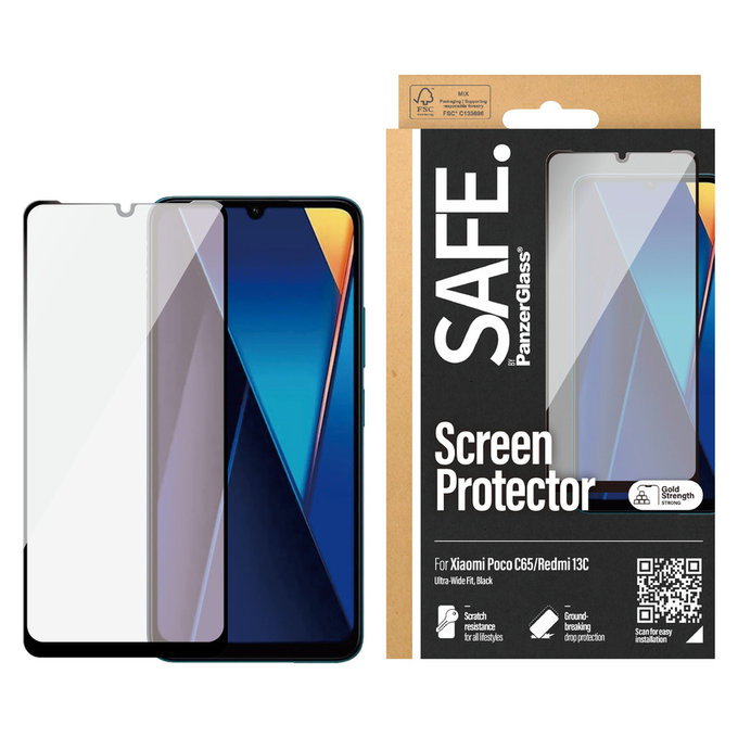 Σκληρυμένο γυαλί UWF για Xiaomi Redmi 13C 5G, Μαύρο, SAFE by PanzerGlass
