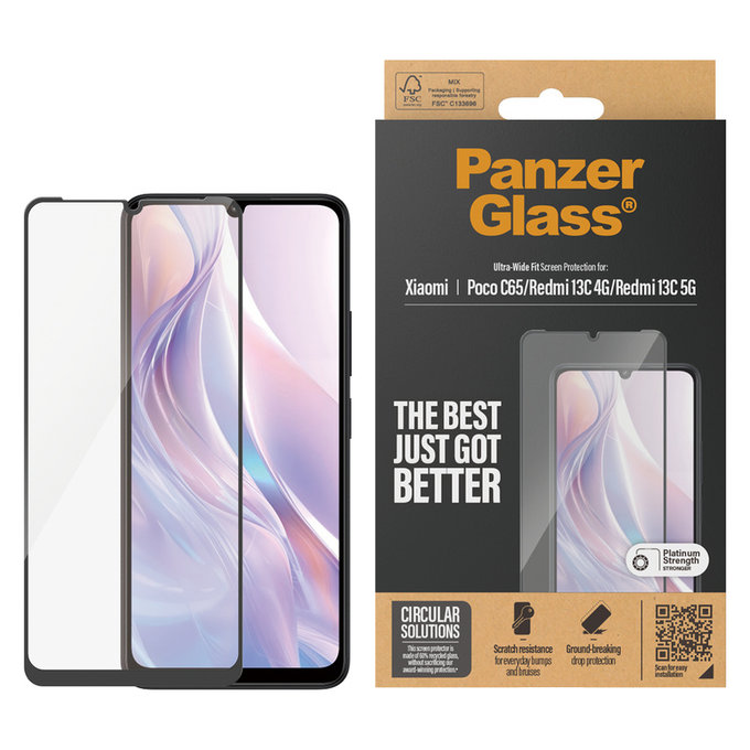 Σκληρυμένο γυαλί UWF για Xiaomi Redmi 13C 5G, Μαύρο, PanzerGlass