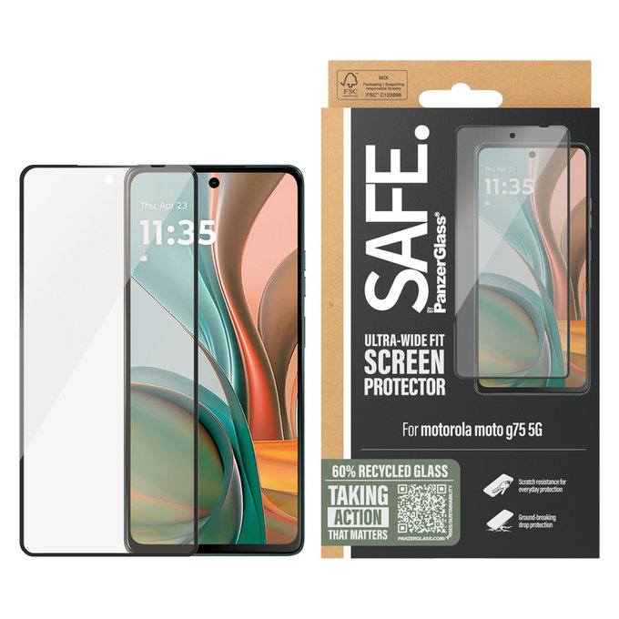 Σκληρυμένο γυαλί UWF για Motorola Moto G75 5G, Μαύρο, SAFE by PanzerGlass
