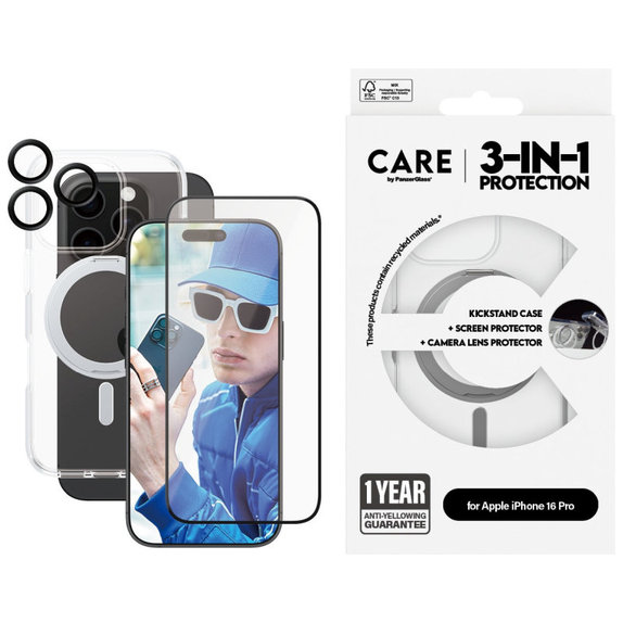 Bundle Hoops Ceramic + Σκληρυμένο γυαλί UWF Ceramic + Θήκη Kickstand για iPhone 16 Pro, CARE